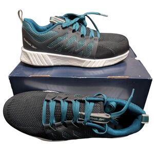 Reebok Black & Teal Fusion Flexweave Athletic Comp Safety Toe Cap Work Shoes 12